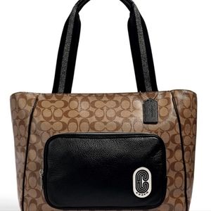 Coach 1708 Court Tote Signature Canvas Khaki/Black Barely used AUTH BB29